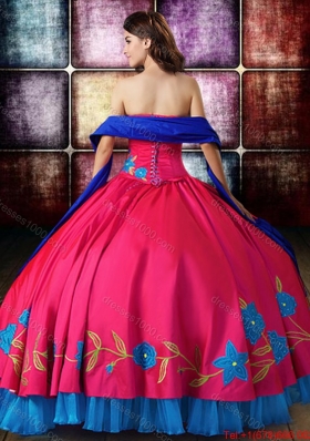 Unique Big Puffy Embroideried Strapless Blue and Red Quinceanera Dress in Taffeta