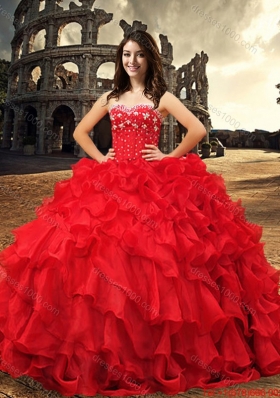 2017 Western Style Fashionable Visible Boning Red Sweet 15 Dress with Beading and Ruffles