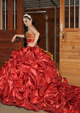 Lovely Ruffled Layers and Bubble Taffeta and Laced Quinceanera Dress with Brush Train