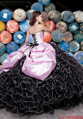 Perfect Puffy Skirt Beaded and Ruffleed Black Quinceanera Dress with Pick Ups