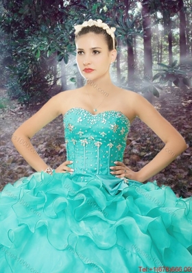 Western Theme 2017 Simple Sweetheart Turquoise Quinceanera Dress with Beading and Ruffled Layers