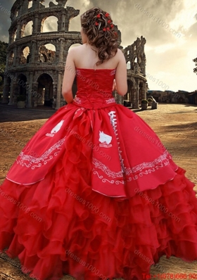 Exquisite Puffy Skirt Organza Strapless Ruffled Layers Quinceanera Dress in Red