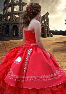 Exquisite Puffy Skirt Organza Strapless Ruffled Layers Quinceanera Dress in Red