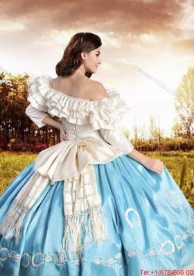 Elegant Bowknot Off The Shoulder Two Tone Quinceanera Dress with Half Sleeves