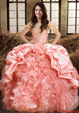New Style Ruffled and Beaded Bubble Quinceanera Dress in Organza and Taffeta