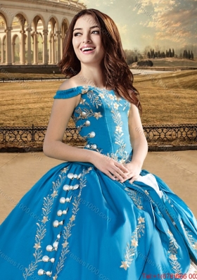 Western Style Pretty Embroideried and Ruffled Layers Quinceanera Dress in Champagne and Teal