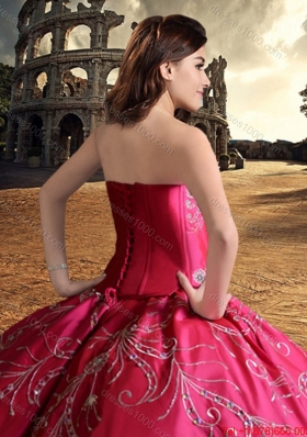 Wild West Elegant Hot Pink Sweetheart Quinceanera Dress with Embroidery and Beading