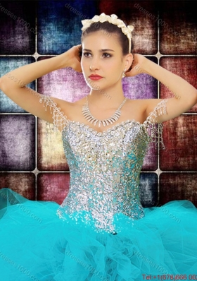 Country LifeStyle Beaded Decorated Off the Shoulder Sequined Bodice Teal Quinceanera Dress in Tulle