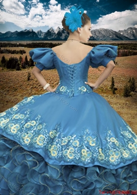 Country LifeStyle New Applique and Ruffled Off The Shoulder Quinceanera Dress with Short Sleeves