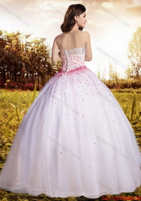 Summer Discount Big Puffy Beaded Bodice Tulle White Quinceanera Dress