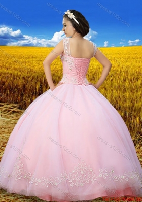 Unique See Through Scoop Laced Baby Pink Quinceanera Dress with Embroidery and Beading