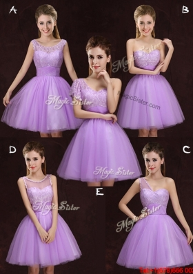 2017 Discount See Through Tulle Lilac Prom Dress with Lace and Ruching