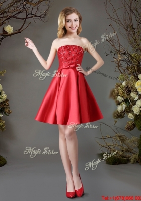 2017 Hot Sale Applique Red Strapless Short Dama Dress in Satin