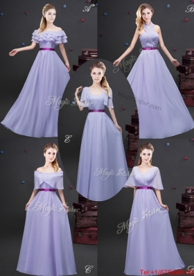 Affordable Chiffon Lavender Long Dama Dress with Off the Shoulder