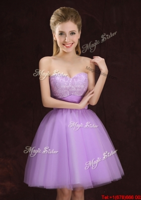 Fashionable A Line Sweetheart Laced and Ruched Lilac Dama Dress