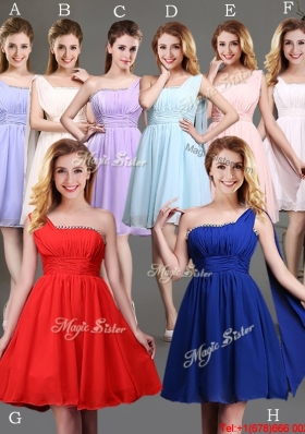 Modest One Shoulder Beaded Top Chiffon Light Blue Prom Dress