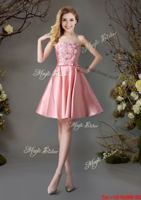 New Arrivals Satin Pink Short Dama Dress with Appliques and Bowknot