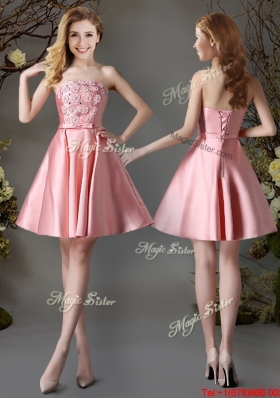 New Arrivals Satin Pink Short Dama Dress with Appliques and Bowknot