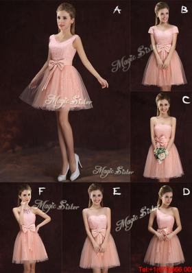 Sexy Laced and Tulle Bowknot Pink Dama Dress with Strapless