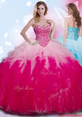 Affordable Beaded and Ruffled Quinceanera Dress in White and Red