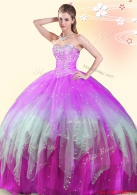 Affordable Really Puffy Multi Color Quinceanera Dress with Beading
