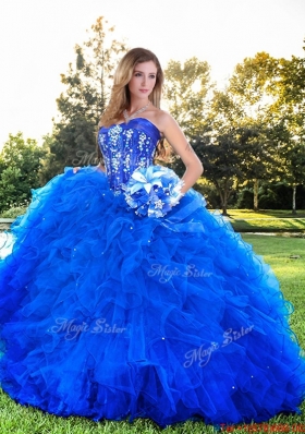 Affordable Visible Boning Beaded and Ruffled Quinceanera Gown with Strapless