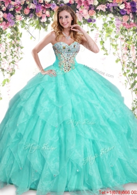 Beautiful Apple Green Quinceanera Dress with Beading and Ruffles