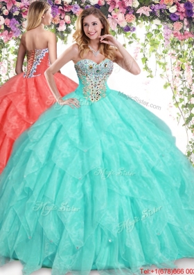 Beautiful Apple Green Quinceanera Dress with Beading and Ruffles