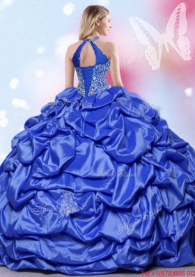 Discount Beaded and Bubble Royal Blue Sweet 15 Dress in Taffeta