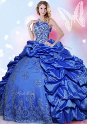 Discount Beaded and Bubble Royal Blue Sweet 15 Dress in Taffeta