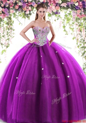 Exclusive Big Puffy Eggplant Purple Quinceanera Dress with Beading