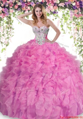 Exclusive Rose Pink Sweet 15 Dress with Beading and Ruffles