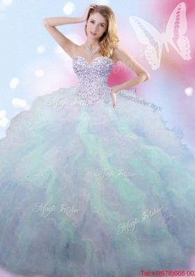 Exclusive Tulle Rainbow Quinceanera Gown with Beading and Ruffles