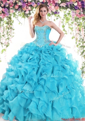 Exquisite Brush Train Beaded and Ruffled Sweet 16 Dress in Organza