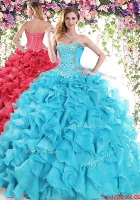 Exquisite Brush Train Beaded and Ruffled Sweet 16 Dress in Organza