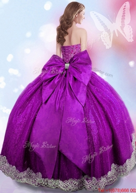 Hot Sale Beaded and Bowknot Eggplant Purple Quinceanera Dress in Taffeta