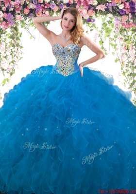 Latest Big Puffy Tulle Quinceanera Gown with Beading and Ruffles