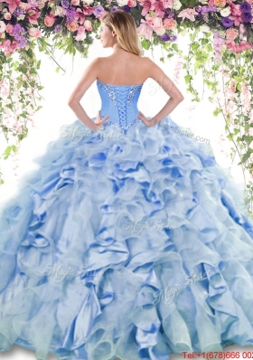 Lovely Puffy Skirt Ruffled and Beaded Orange Red Quinceanera Dress