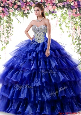 Pretty Ruffled Layers Royal Blue Quinceanera Gown with Beading