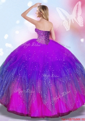 Unique Beaded Sweetheart Multi Color Quinceanera Dress in Tulle