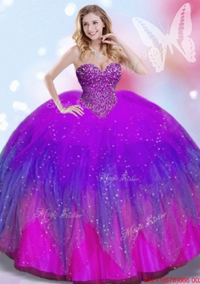 Unique Beaded Sweetheart Multi Color Quinceanera Dress in Tulle