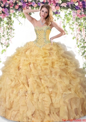 2017 Pretty Beaded and Ruffled Quinceanera Dress in Gold