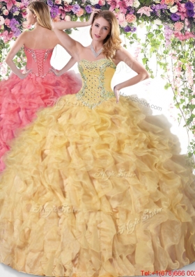 2017 Pretty Beaded and Ruffled Quinceanera Dress in Gold