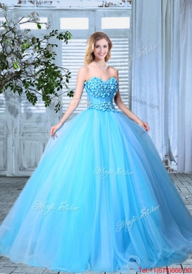 Beautiful Applique Decorated Bust Baby Blue Quinceanera Gown in Organza