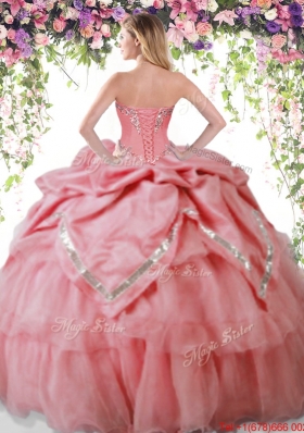 Beautiful Organza Beaded and Bubble Watermelon Red Quinceanera Dress