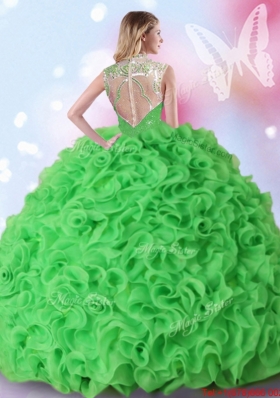 Beautiful Organza Beaded and Ruffled Quinceanera Dress in Spring Green