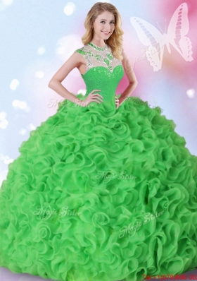 Beautiful Organza Beaded and Ruffled Quinceanera Dress in Spring Green