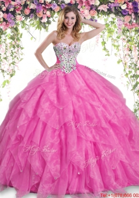 Best Selling Beaded and Ruffled Quinceanera Dress in Hot Pink