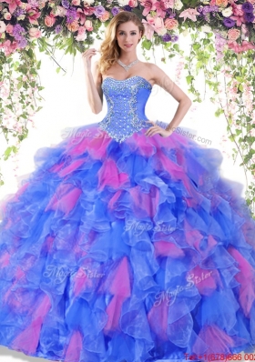 Cheap Organza Ruffled and Beaded Quinceanera Gown in Two Tone