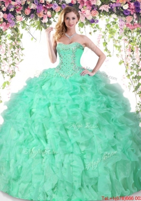 Classical Organza Apple Green Quinceanera Gown with Beading and Ruffles